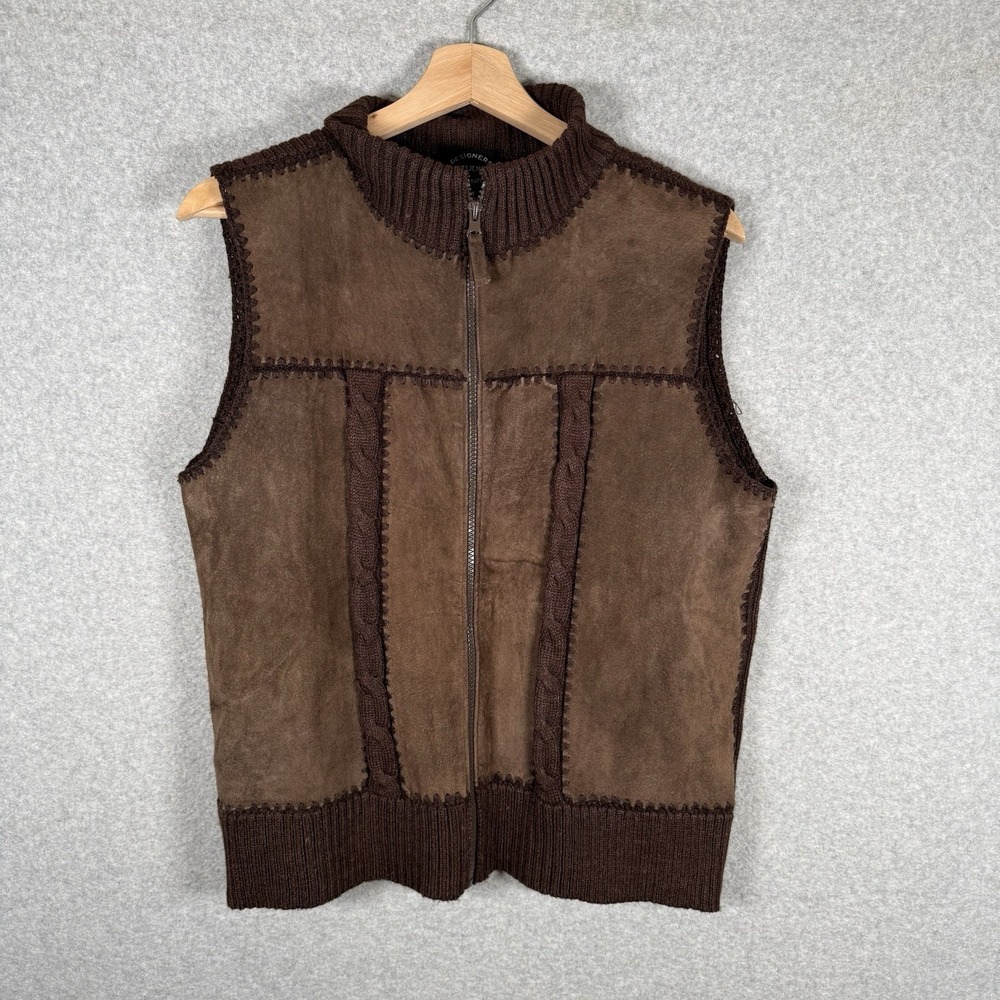 Designers studio suede vest‎ womens medium zip up patchwork vintage 90s